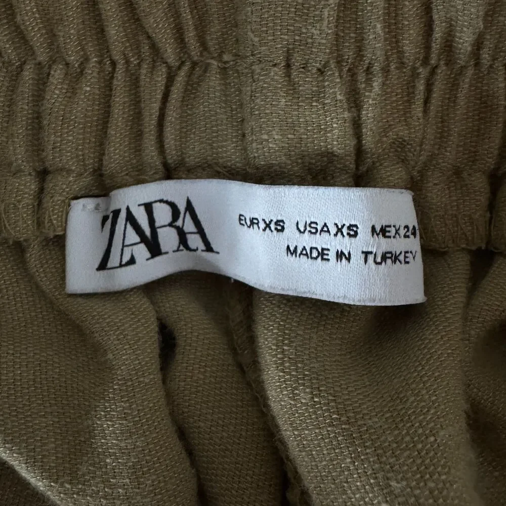 Zara Linen Blend Paperbag High Rise Jogger Pants Women's Size XS